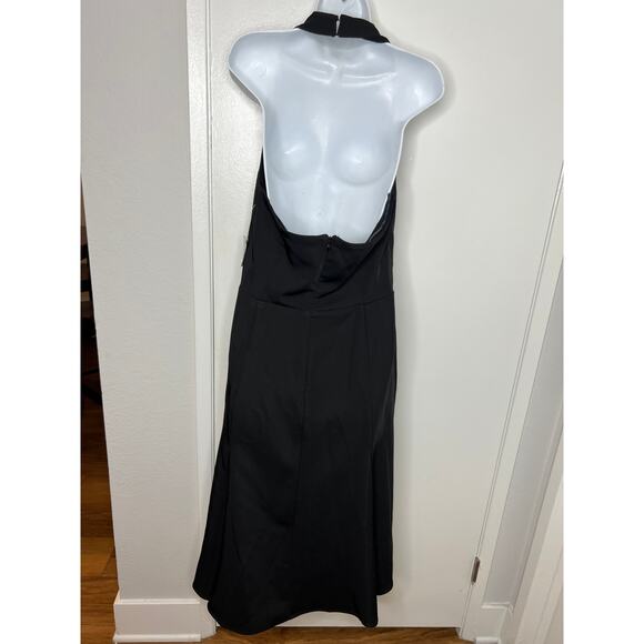 Harlyn Plunging Neckline Fit & Flare Halter Dress Black NEW ~ Size L - Picture 4 of 8